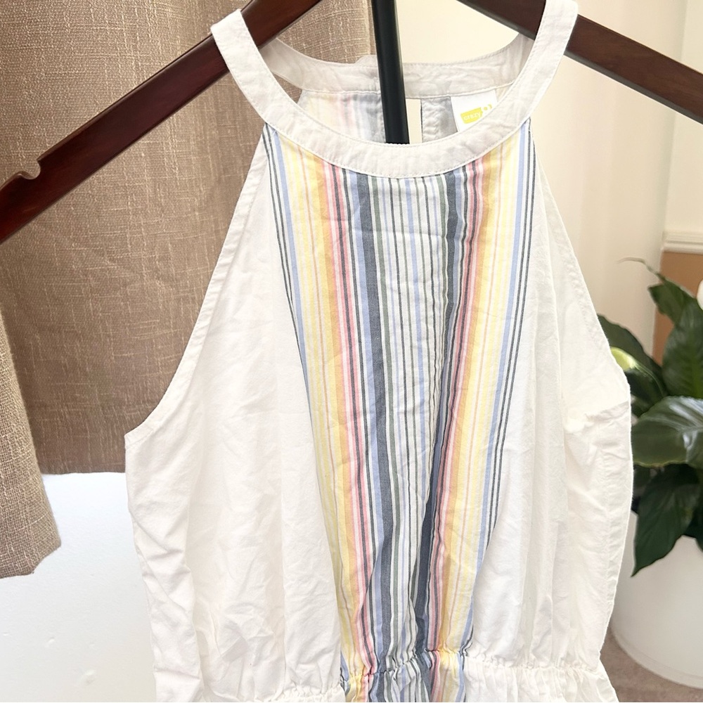 Crazy 8 White Halter Tank with Pastel Multi-Stripe Front